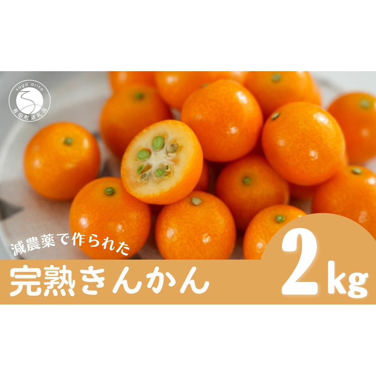 【減農薬栽培】 甘くてジューシー！有田産完熟金柑2kg - オリジナルボックス入り 【JA伊万里きんかん部会-有田】 甘い金柑 ビタミンC ポリフェノール 完熟 安心 安全 贈り物 ギフト 2キロ金柑