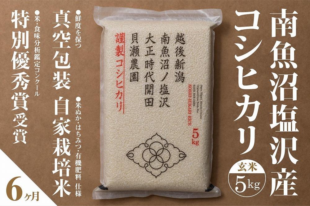 【令和7年産新米予約】【定期便】「貝瀬農園米」農薬5割減栽培　南魚沼塩沢産コシヒカリ　玄米5kg×全6回【2025年10月1日より順次発送予定】