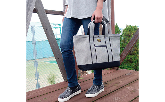 カジュアルデニムトート／サイズE　デニム×カーキグレー