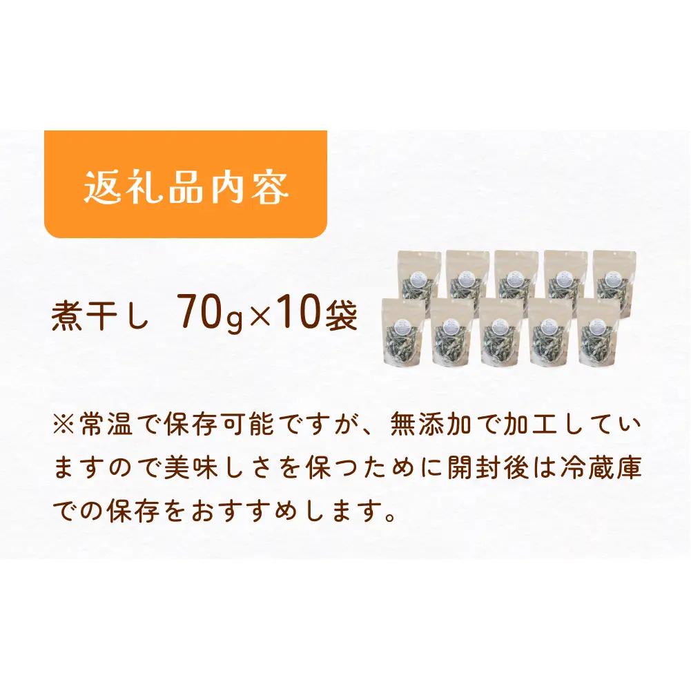 無塩加工煮干し 煮干し屋のわんにゃんおやつ 70g×10袋 無塩 煮干し 鰯 ペットフード 人間も可  犬 猫 富山県 氷見市