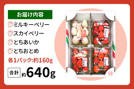 [2026年1月上旬より順次発送] 4種類の「完熟いちご」 食べ比べ！ Cセット 160g×4パック 日光の自然が育むいちご｜先行予約 期間限定 イチゴ 苺 フルーツ とちおとめ とちあいか スカイベ