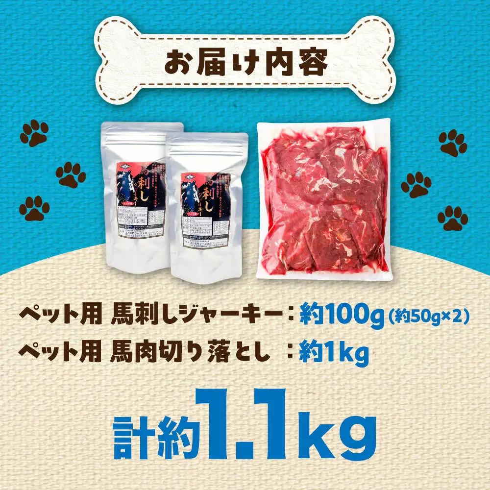 詰め合わせ 国内加工 ペット用 馬肉 切り落とし 約1kg ペット用 馬刺しジャーキー 約100g BHCY065