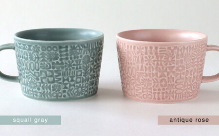 【波佐見焼】PATTERNED MUG ペア2色セット  squall gray＋antique rose 【BIRDS’ WORDS】[CF080]