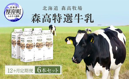 牛乳 12カ月 定期便 6L (1L×6本) 森高特選 北海道 厚岸町 ミルク 牛乳
