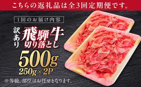 【3回定期便】 飛騨牛 切り落とし 500g 等級 部位お任せ 化粧箱入り すき焼き 鍋 スライス 牛肉 岐阜市 / だるまミート[ANBE014]