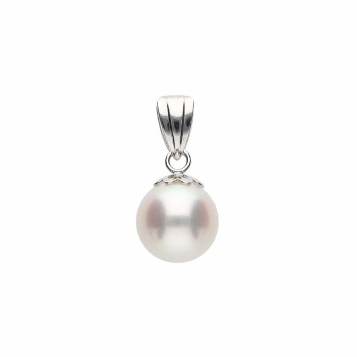 【菊花】 無調色 アコヤ真珠（日本） 7.0mm ラウンド K14 ホワイトゴールド ペンダントトップ
