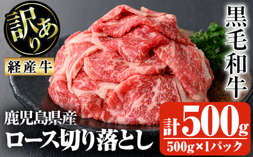 鹿児島県産黒毛和牛(経産牛)ロース不揃い大満足切り落とし焼肉 計500g(500g×1パック)【ビーフ倉薗】A525