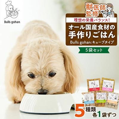 ふるさと納税 久留米市 ペットフード 無添加ドッグフード・ブルズごはんCUBEタイプ(馬・豚・鹿・鶏・魚)各1袋×300g