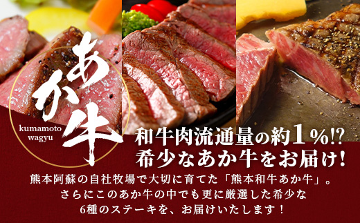 熊本和牛 あか牛 6種のステーキセット 830g < サーロイン200g・ランプ150g・ヒレ120g・三角バラ120g・トモサンカク120g・ミスジ120g > 【 牛肉 肉 ステーキ 赤身 ヘルシー ブランド牛 熊本県産】046-0797