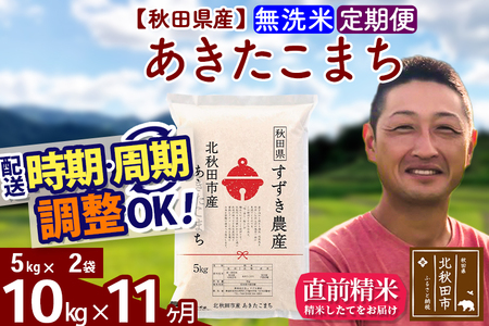 新米 R8産 《定期便11ヶ月》秋田県産 あきたこまち 10kg【無洗米】(5kg小分け袋) 令和8年産 2026年産 お届け時期選べる お届け周期調整可能 隔月に調整OK お米 すずき農産