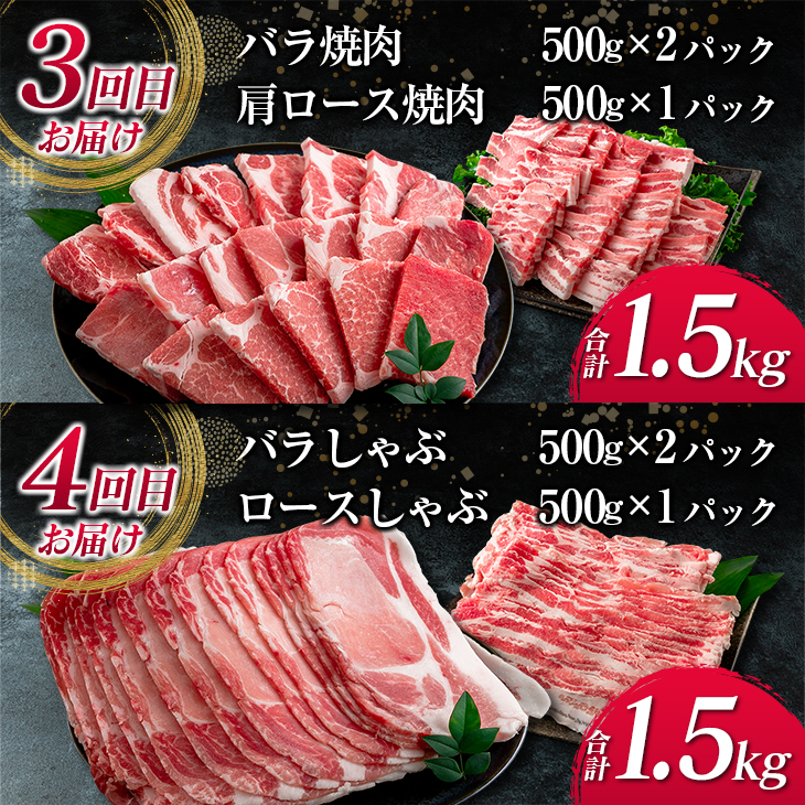 JG2-23_数量限定 5か月 お楽しみ 隔月 定期便 豚肉 大満足 セット 総重量7.5kg ポーク 国産 宮崎県産 スライス 大容量 豚ロース 豚肩ロース 豚バラ 豚しゃぶ 食品 日南市 送料無料