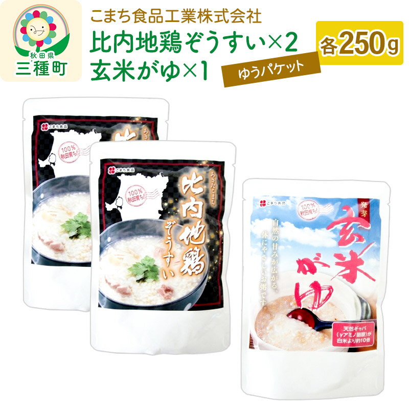【ふるさと納税】比内地鶏ぞうすい（2袋）、発芽玄米がゆ（1袋）セット ゆうパケット
