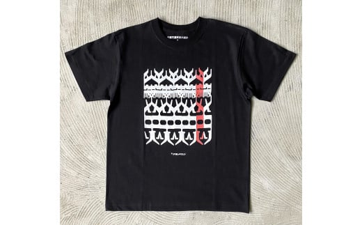 夕張市農協公認　夕張メロンTシャツ～未知との遭遇シリーズ～【文字ロゴ縦赤抜きTシャツ】（ブラック・Lサイズ） C10