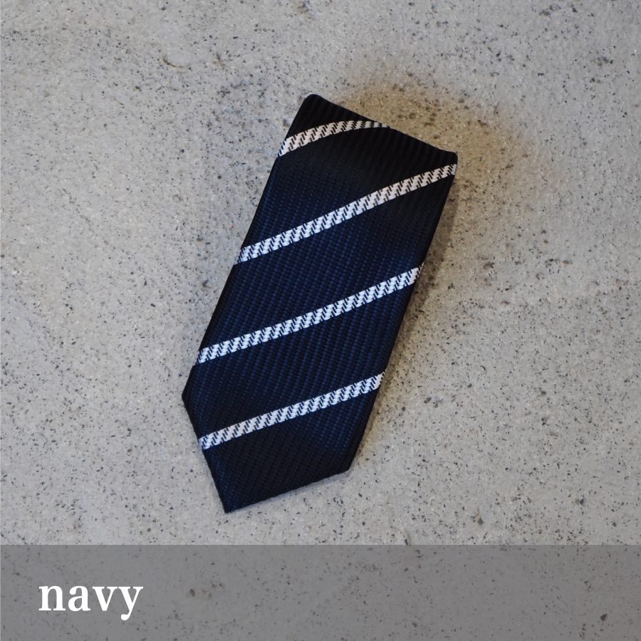 【Hadashin】シルクネクタイ（ネイビー）【401　ホワイトストライプ】