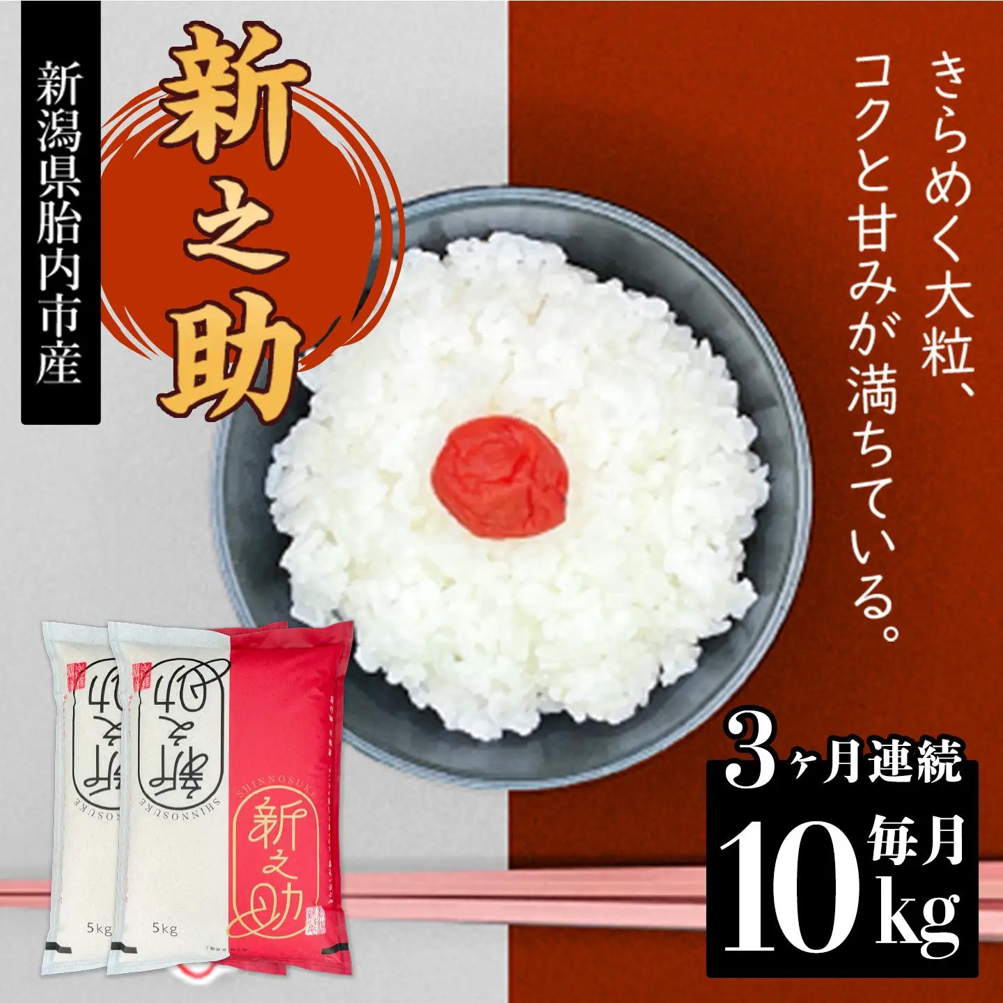 16-S103【3ヶ月連続お届け】新潟県胎内市産ちょっと贅沢な新之助10kg（5kg×2袋）
