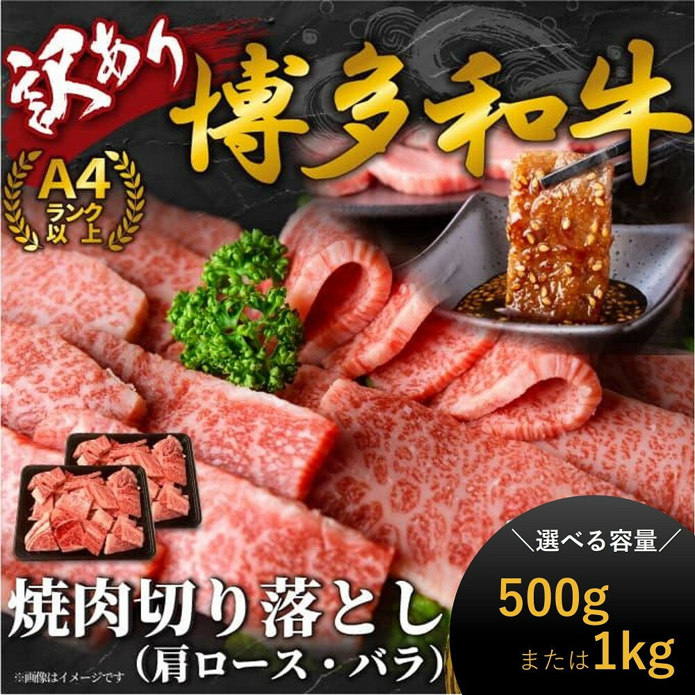 【ふるさと納税】訳あり 博多和牛 焼肉 切り落とし 500g 1kg ( 肩ロース または バラ 部位お任せ)| 肉 牛肉 和牛 博多 黒毛和牛 500gパック 焼肉用 BBQ バーベキュー グリル 切り落とし肉 料理用肉 焼肉セット 国産肉 ふるさと納税 大川市