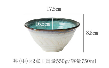 【美濃焼】KANADE 丼 中・小鉢 ブルー ペア4点セット　【丸利玉樹利喜蔵商店】 食器 どんぶり ボウル[MCC089]