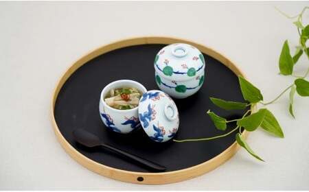 有田焼 蒸し碗 セット（野苺＋錦つゆ草濃）【田清窯】食器 器 うつわ 蓋物 茶碗蒸し 食器 蒸し碗 お祝い ペア セット ふたもの 45000円 ec006