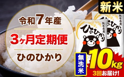 【3ヶ月定期便】新米 令和7年産 無洗米 10kg 米 ひのひかり《1月から出荷開始》熊本県 菊池市 国産 熊本県産 白米 精米 無洗米 送料無料 ヒノヒカリ こめ お米