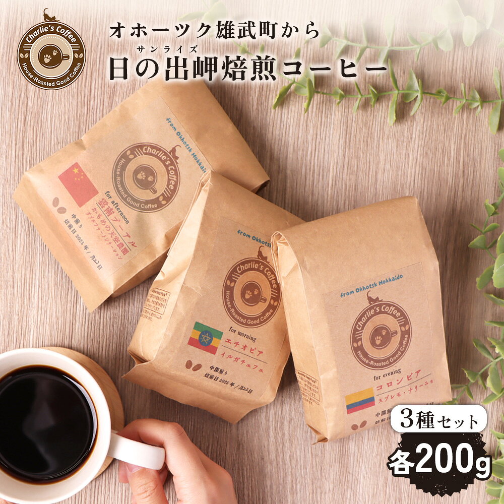 【ふるさと納税】オホーツク雄武のパワースポット日の出岬を冠した焙煎仕立てコーヒー3種各200グラム【11005AA0101】