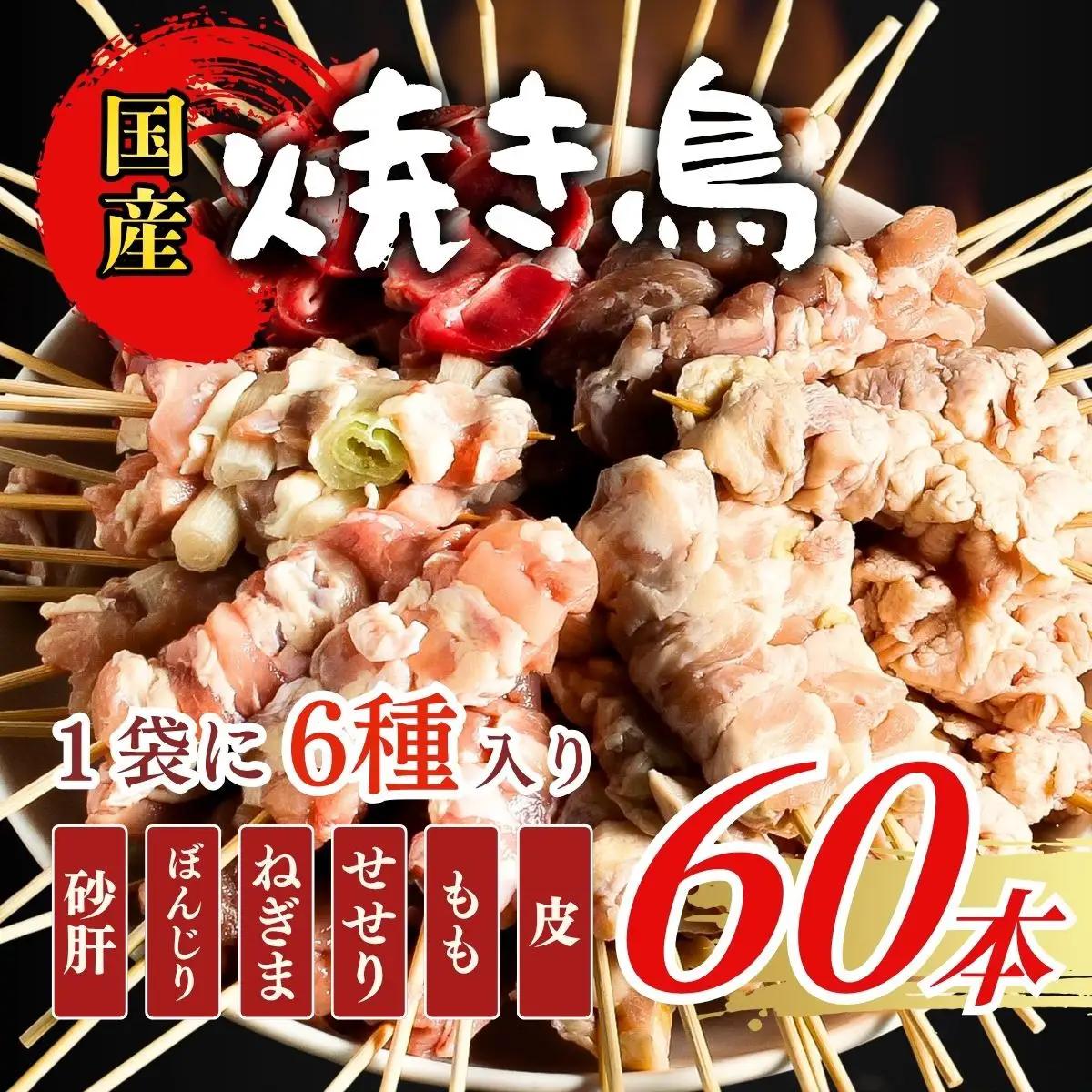 【職人手刺し】国産焼き鳥 6種60本 【バラエティパック】小分けパック（生串・冷凍） 【鳥取県 境港市】