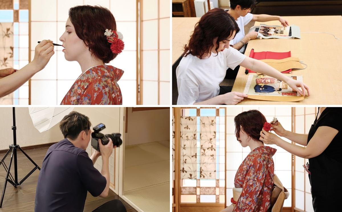 着物レンタル、着付、ヘアメイク、撮影＆掛軸制作体験［松プラン］