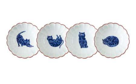 【波佐見焼】呉須猫 菊割小付 柄違い4点セット【西海陶器】[OA501]