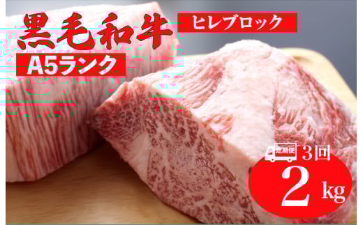 【全3回定期便】黒毛和牛 A5ランク ヒレ ブロック 2kg ソース付 和牛 冷蔵 冷蔵便 ブロック肉 牛肉 ヒレ肉 ヒレステーキ フィレ 2キロ 贈答 ギフト お中元