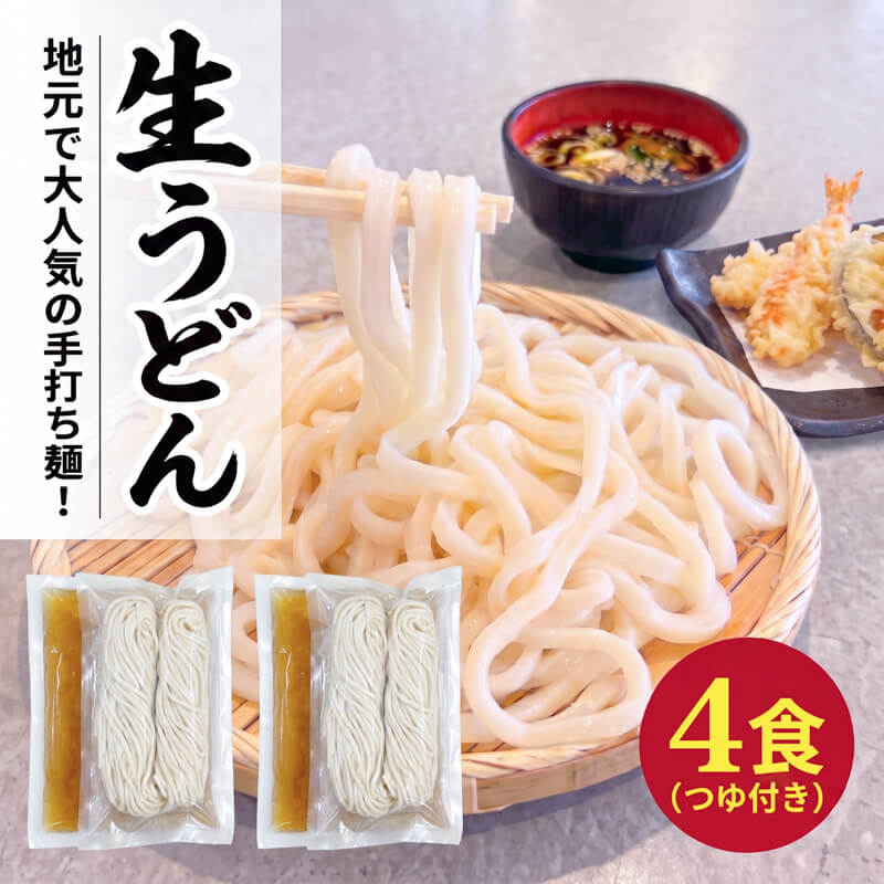 【ふるさと納税】 手打ちうどん 4食(つゆ付き) うどん 麺 麺類 めん 冷凍 手打ち麺 職人 スープ 小分け ウドン 簡単 簡単調理 生麺 なま麺 小麦 小麦粉 粉もの 生 釜揚げ 手造り 職人技 製麺 もちもち つるつる 三陸 岩手県 大船渡市 一万円以下 10,000円以下 8千円 8,000円