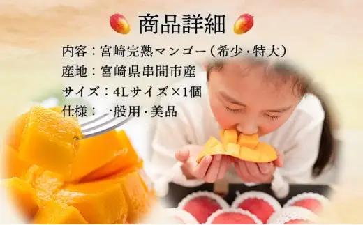 ＜先行予約＞糖度平均15度以上！高評価の希少な特大宮崎完熟マンゴー（4L×1玉入）一般用・美品　濃厚な甘さと酸味のバランスが絶妙な完熟マンゴー！3箱_K005-017