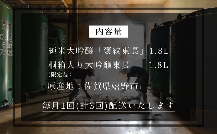 【3回定期便】 純米大吟醸 褒紋東長・【限定品】大吟醸 東長 しずく搾り 各1.8L 【瀬頭酒造】 NAH027