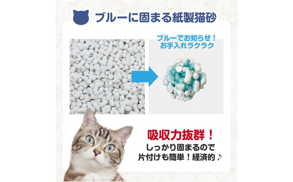【6回コース】極 ブルーに固まる　トイレに流せる　紙製猫砂6.5L（6.5L×1袋）紙の猫砂【定期便】