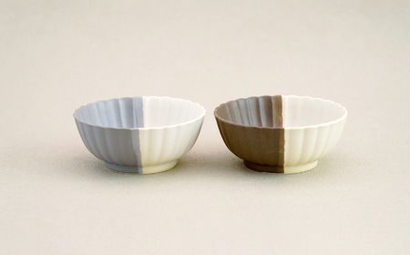 【波佐見焼】花しのぎ 小鉢 ペア ハーフカラー 栗・グレー【団陶器】[PB184]