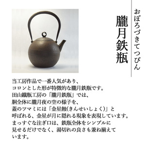 朧月鉄瓶 （中）【田山鐵瓶工房】／ 南部鉄器 鉄器 工芸 工芸品 伝統工芸品 伝統 現代の名工 献上品 鉄瓶 IH対応 オール熱源 IH ih ガス 直火 やかん ケトル 鉄分補給 鉄分 日本製 錆止