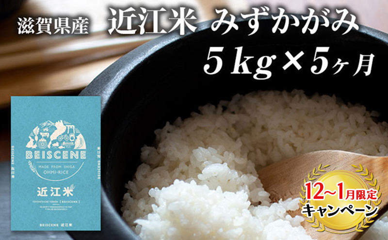 【12月～1月までの限定寄附額】 【定期便】令和7年産新米　滋賀県豊郷町産　近江米 みずかがみ　5kg×5ヶ月 お米 白米 ごはん ライス 主食 炭水化物 おにぎり  CP1201