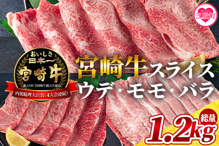 ＜宮崎牛(ウデ、モモ、バラ)のスライス 総量1.2kg＞ 《毎月数量限定》宮崎牛スライスセット【MI127-my】【ミヤチク】