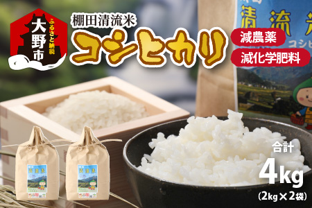 【令和7年産】名水の里 越前大野の棚田清流米コシヒカリ 2kg×2袋 減農薬 減化学肥料