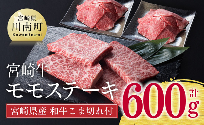 
《生産者支援品》宮崎牛モモステーキ 宮崎県産和牛こま切れ付き 600g 肉 牛 牛肉
