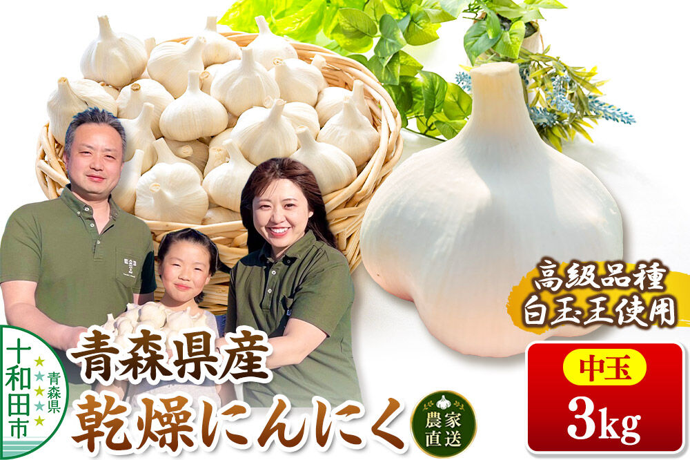 青森にんにく 乾燥にんにく 農家直送 中玉3kg 高級品種白玉王使用 青森にんにくファーム [ニンニク 乾燥ニンニク 青森県産 国産 あおもりにんにく]
