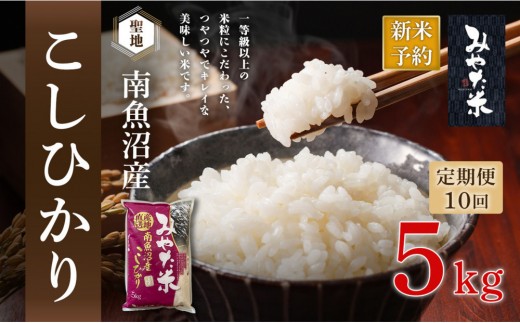 
                  【令和8年産新米予約】【定期便10ヶ月】南魚沼産こしひかり　みやた米5kg【定期便 銘柄米 ブランド米 精米 こしひかり コシヒカリ 魚沼産 新潟米 お米 米 こめ コメ ごはん】【2026年10月上旬より1ヶ月以内に順次発送予定】
                