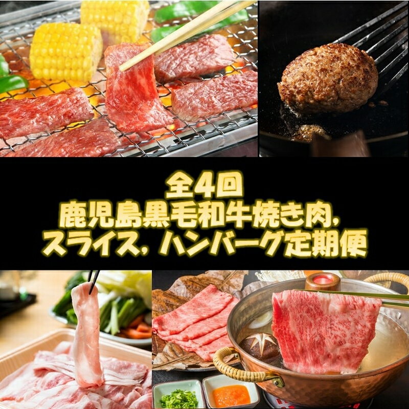【ふるさと納税】【全4回】 鹿児島黒毛和牛焼き肉、スライス、ハンバーグ定期便
