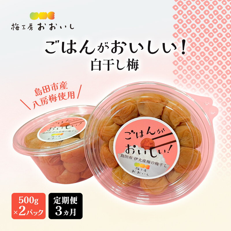 【ふるさと納税】梅干し 定期便 八房梅使用 3ヶ月 500g×2パック ごはんがおいしい!白干し梅 うめぼし 塩漬け おにぎり 塩分13～15% 日本の宝物準グランプリ 全国梅干しコンクール第3位 弁当 島田市 静岡県 梅工房おおいし
