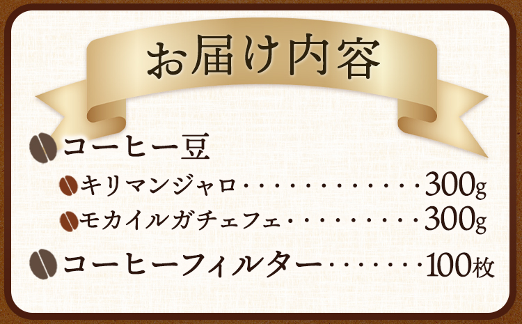 自家焙煎コーヒー豆（キリマンジャロ・モカイルガチェフェ）各300gフィルター100枚セット厳選館《90日以内に出荷予定(土日祝除く)》---wsh_gsk21_90d_24_12000_300g---