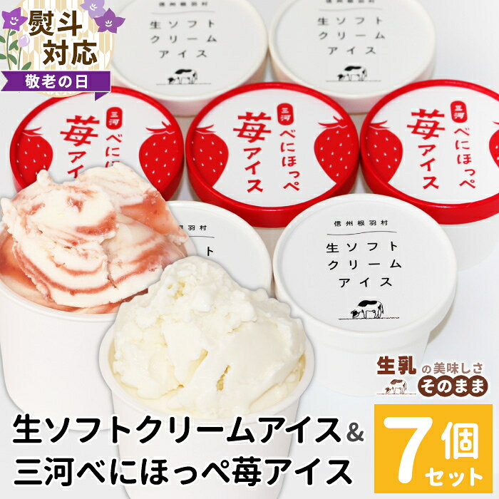 【ふるさと納税】【敬老の日 熨斗対応】根羽村 生ソフト＆紅ほっぺいちごアイス 7個 生ソフトクリームアイス アイスクリーム ギフト 詰め合わせ 紅ほっぺ いちご 苺アイス フレーバー 高級 プレゼント 贈答