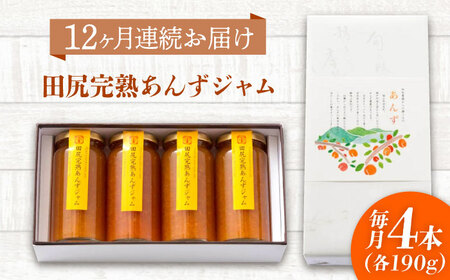 【全12回定期便】 ジャム 田尻完熟あんずジャム (4本)　ジャム 果物 あんず パン 甘い 菓子 朝ごはん 広島県福山市/有限会社勉強堂[BAFL010]