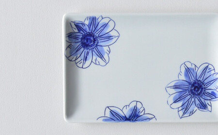 A30-265 有田焼 鉄仙シリーズ 長角皿(青) 2枚セット 聡窯