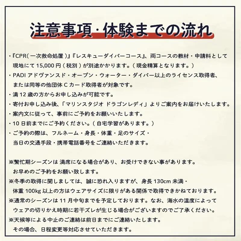 体験 チケット ダイビング レスキュー ダイバー コース 3日間 ダイビング