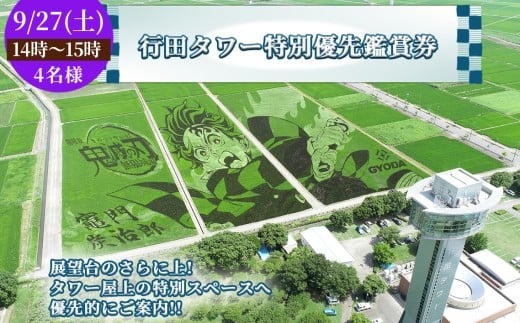No.496-04 行田タワー特別優先鑑賞券（4名様）【9/27（土）14時～15時】 ／ 古代蓮 田んぼアート 混雑時期限定 特別プログラム 優先的 大迫力 チケット 見学 観光 思い出 お土産 埼玉県