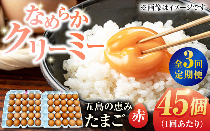 【3回定期便】【箱入り】五島の恵みたまご M〜Lサイズ 45個入 / 卵 赤玉子 五島市 / 五島列島大石養鶏場 [PFQ048]