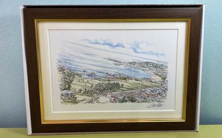 【種差海岸】八戸の風景 複製画 26.5×36.0×3.0 800g 風景画 額付き マット 青森県 八戸市